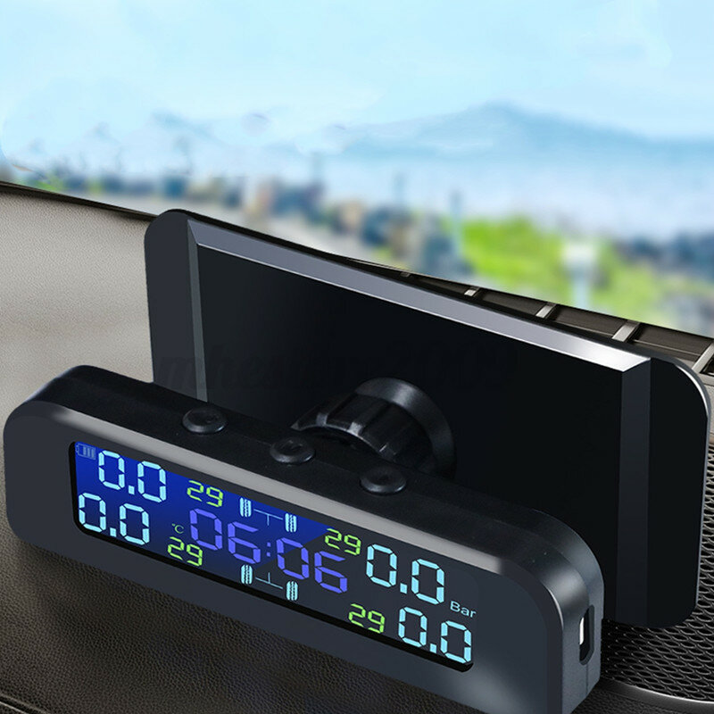 Car TPMS Tyre Pressure System Solar Power LCD Display Clock Time Display - External - Image 2
