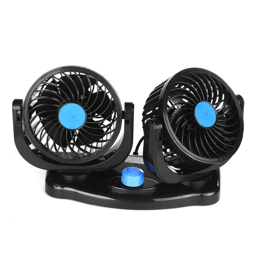 12V/24V 360 Degree All-Round Mini Car Air Dual Fan Powered Auto Vehicle Cooling Summer Low Noise - Blue 12V - Image 2