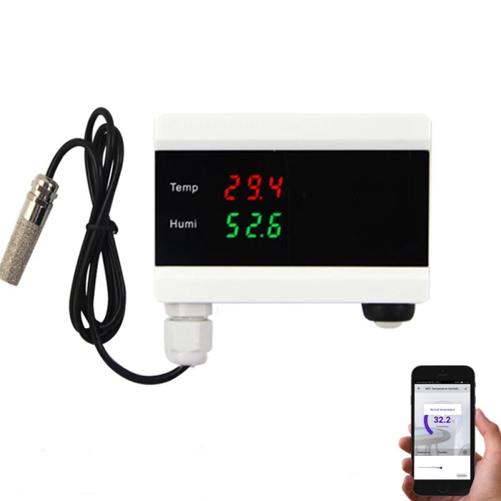 WIFI Tuya Smart Temperature Humidity Alarm Sensor Thermometer Hygrometer Detector Home Digital Display Android App Alert - EU Plug
