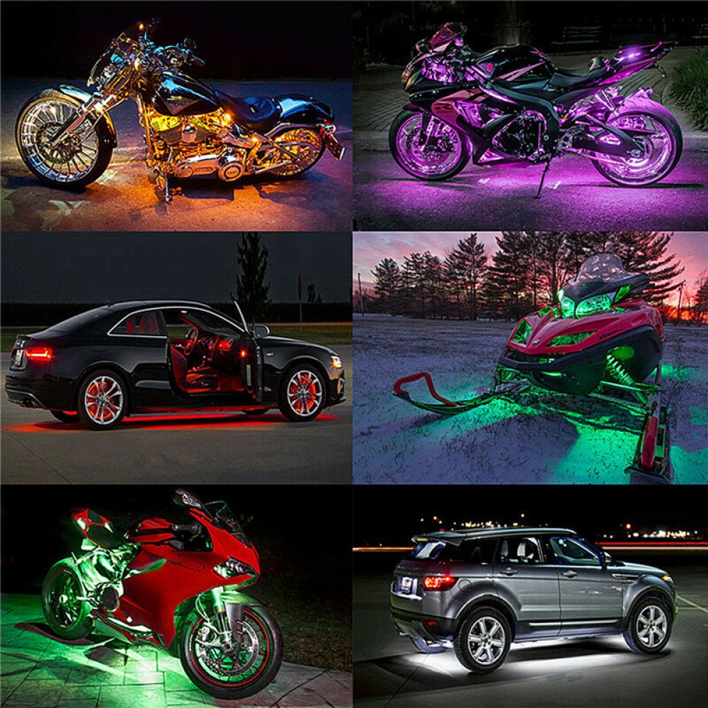 6Pcs RGB LED Neon Under Glow Light Strip Kit Atmosphere Motorcycle ATV Lights - Image 2