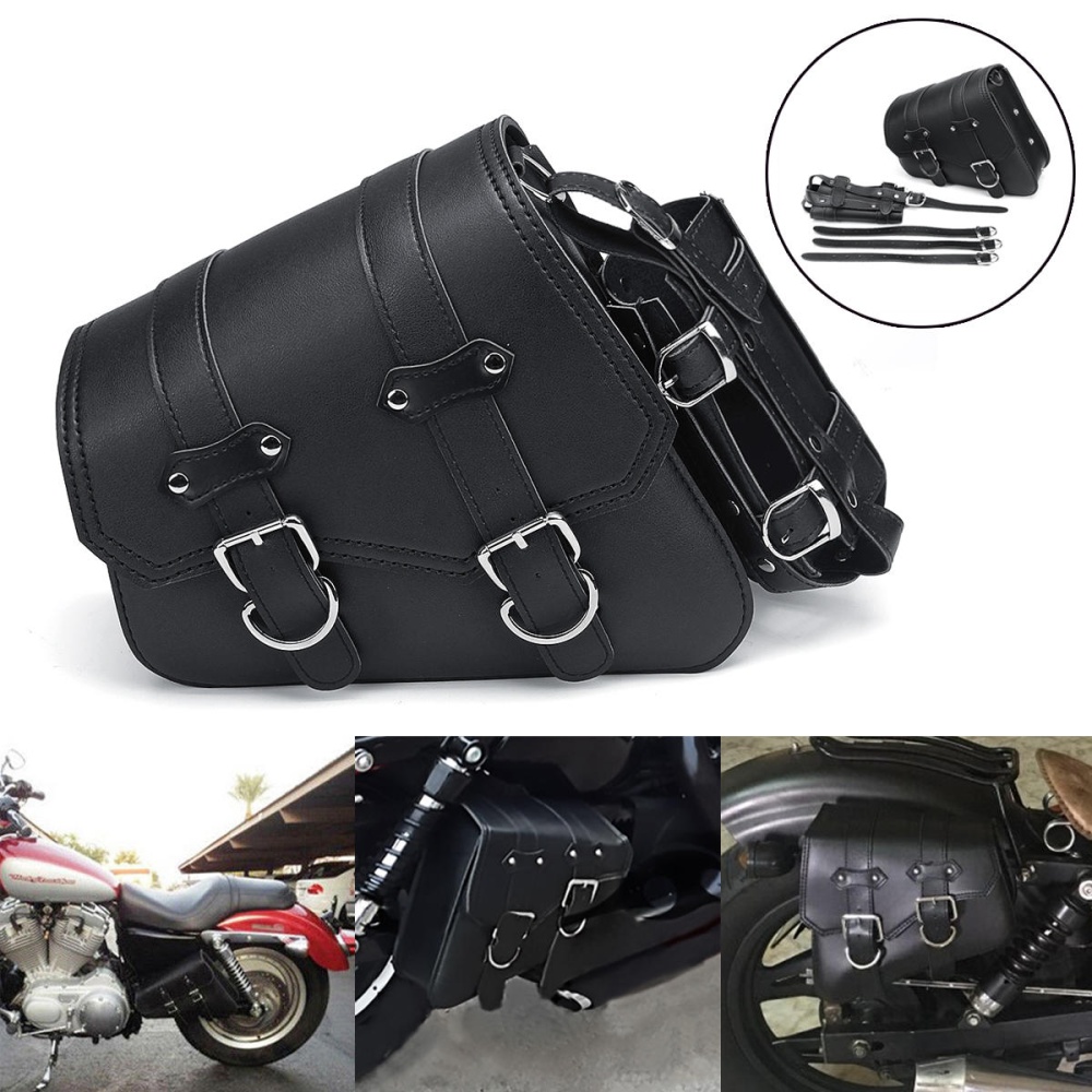 Universal Motorcycle Saddlebags Saddle Bag Black Leather For XL883 XL1200 04-UP - R - Image 2