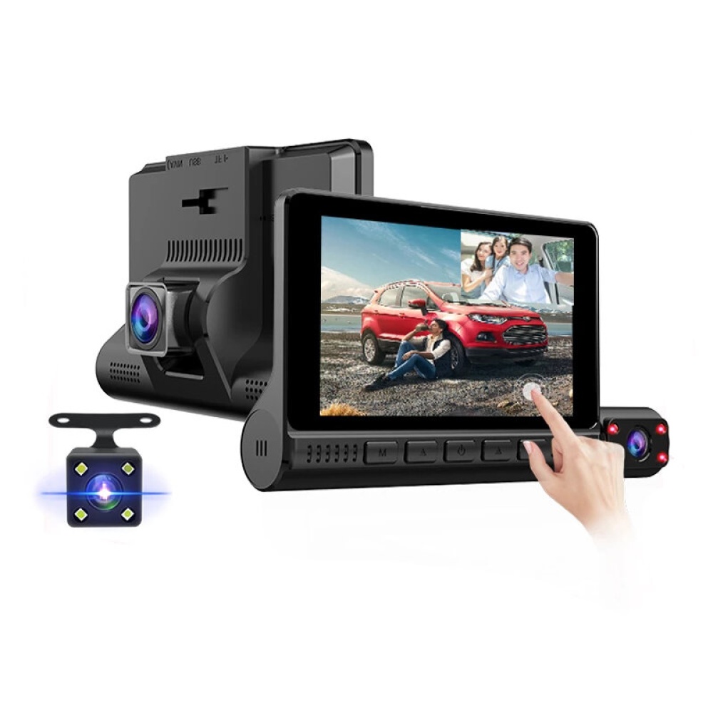 E-ACE 4Inch Car DVR 3 Cameras Lens Video Recorder FHD 1080P Auto Dash Cam Support Rear View Camera
