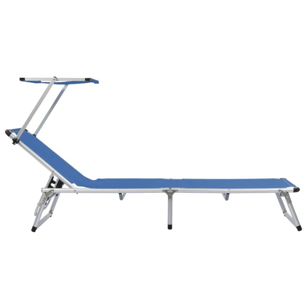 Folding Sun Lounger with Roof Aluminium and Textilene Blue - Image 2