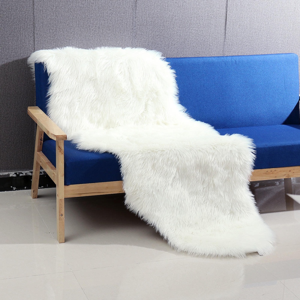 190*70CM Rectangle Sheepskin Rug Artificial Wool Soft for Chair Sofa Bedroom Floor Carpet - Gray - Image 2