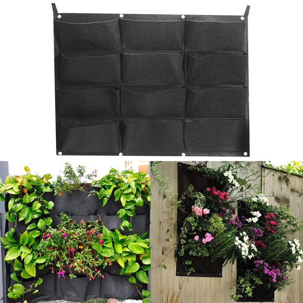 12 Pockets Vertical Garden Hanging Felt Planter Wall Mount Indoor Outdoor Aeration Growing Bag - Image 2