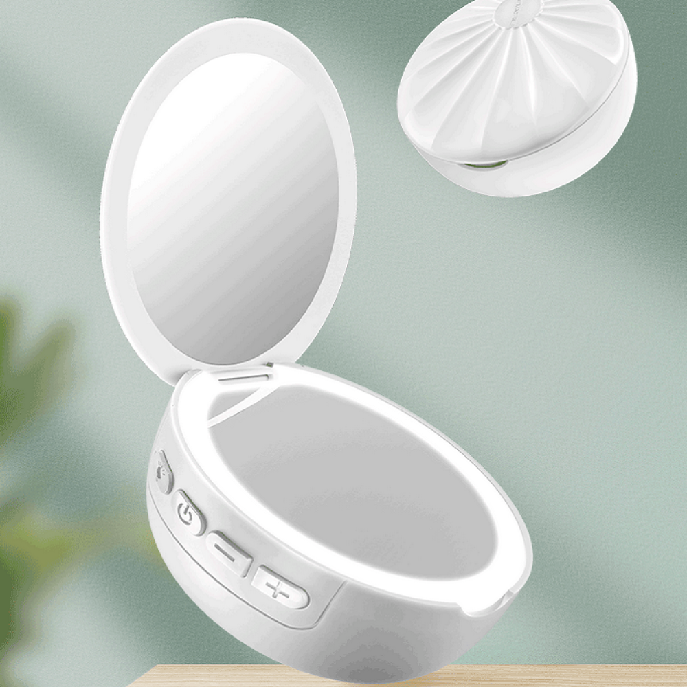 Bakeey M6 Fashion Pocket Mirror Wireless bluetooth Speaker Fill Light Mini Portable Outdoor Speaker - white