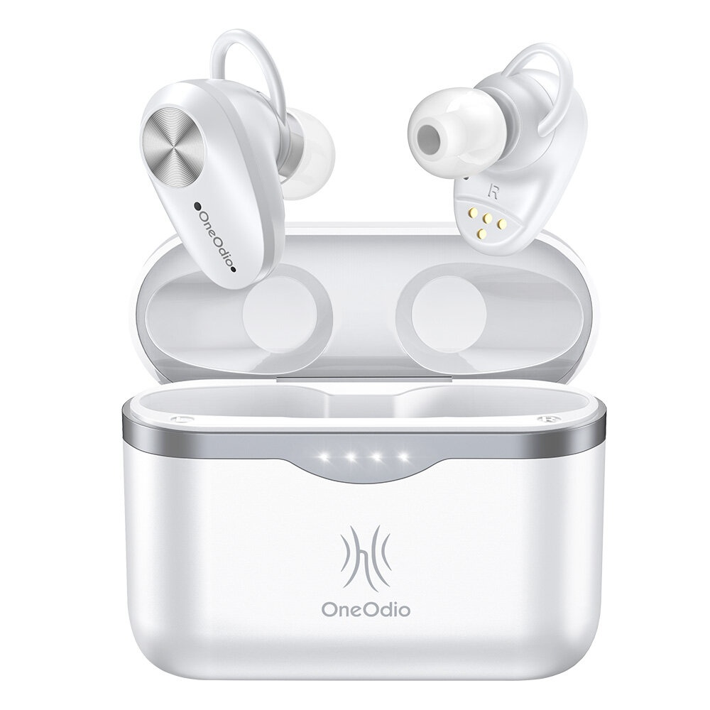 Oneodio A100 TWS ecouteurs ecouteurs sans fil Bluetooth V5.0 HIFI ANC antibruit Smart Touch 800mAh IPX5 ecouteurs intra-auriculaires de sport etanches avec micro - Blanc
