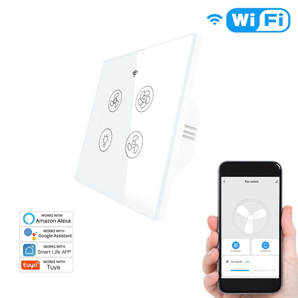 MoesHouse Tuya Smart Life WiFi RF Smart Ceiling Fan Light Switch EU 2/3 Way RF Remote Speed Control Works with Alexa Google Home - Black - Image 2