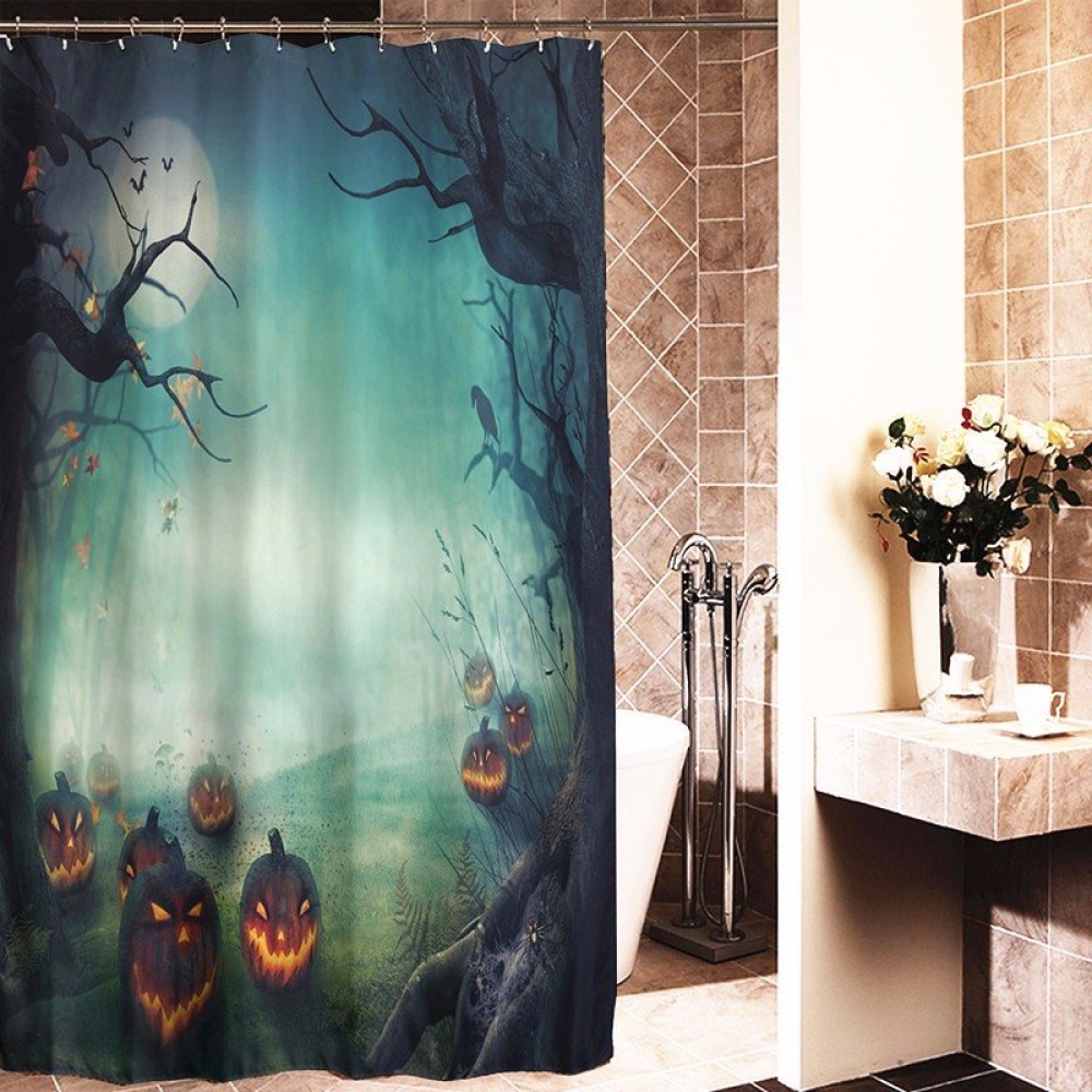 180x180cm  Pumpkin Monster Polyester Shower Curtain Bathroom Decor with 12 Hooks