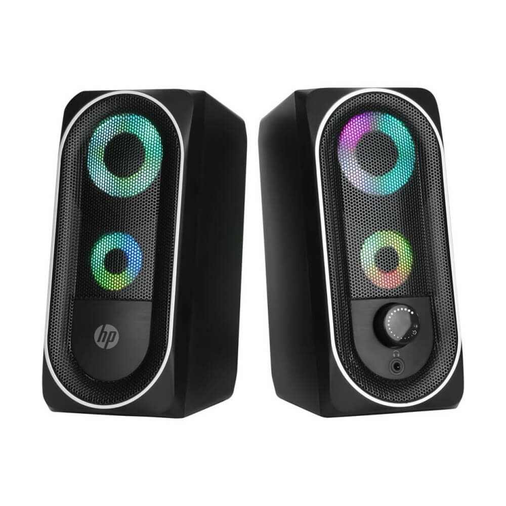 HP DHE6001 Mini haut-parleur basse profonde RGB Streamer effet de lumiere 3.5mm haut-parleur de bureau alimente par USB pour ordinateur portable telephone - Noir