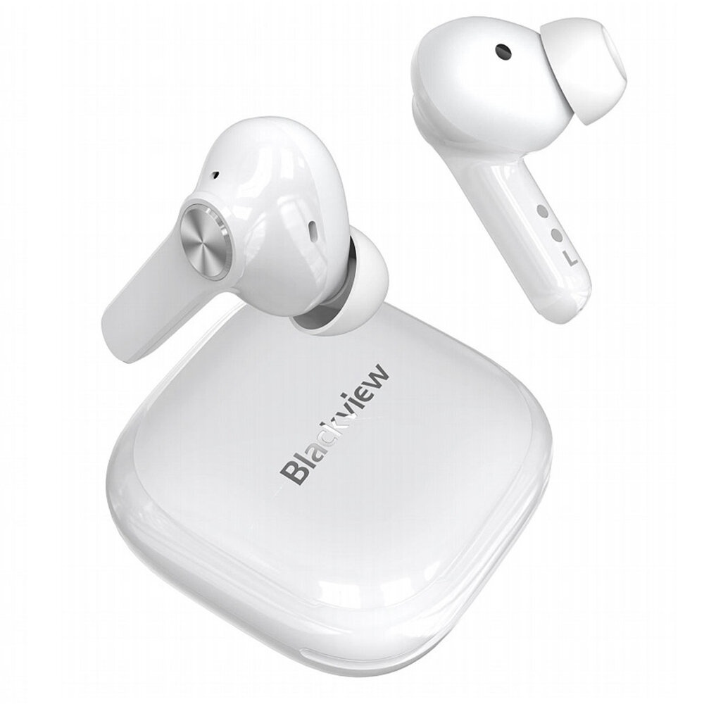 Blackview AirBuds 5 Pro TWS bluetooth 5.0 Earphone Dual Active Noise Reduction Stereo Bass HD Calls IPX7 Waterproof Headphone with Mic - White