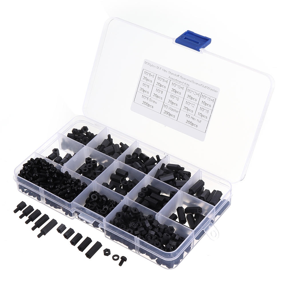 Suleve M3NH17 780Pcs M3 Nylon Screw Black Hex Screw Nut PCB Standoff Spacer Column Assortment Kit - Image 2