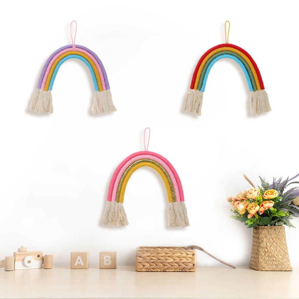 Nordic Style Curtain Tassel Rainbow Wall Hanging Ornament Cotton Tapestry Decorations - Seven Light Colors with Remote - Image 2