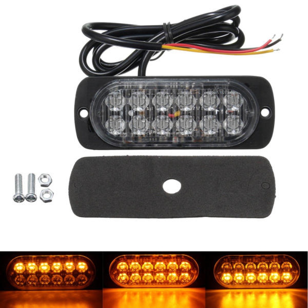 12V-24V 36W 12 LED Recovery Strobe Grill Breakdown Flashing Light Warning Lamp Indicator Lamp - Amber+White - Image 2