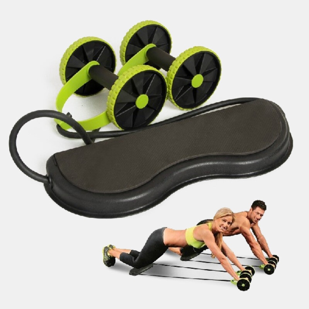 Multifunctional Abdominal Wheel Double Wheel Puller Muscle Roller Pull RopeAutomatic Rebound Sports Equipment - Green