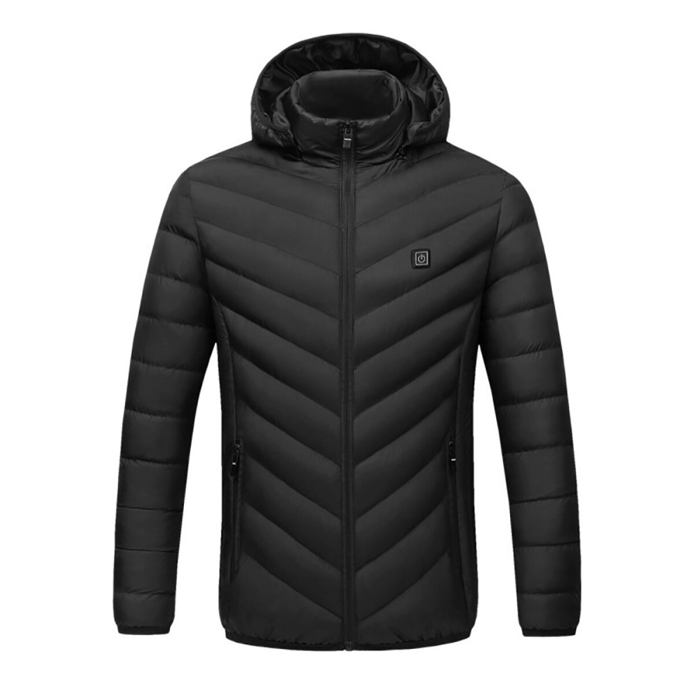 Electric USB Intelligent Heated Coats Jackets Hooded Heating Back + Neck Vest Winter Warmer Men Women - L Black - Image 2