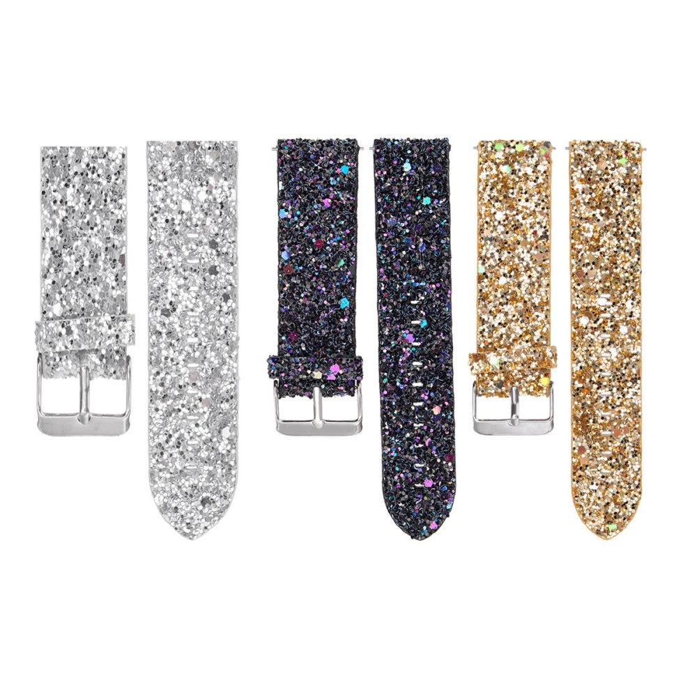 Replacement Bling Glitter Leather Wrist Strap Watch Band For Fitbit Versa - Silver