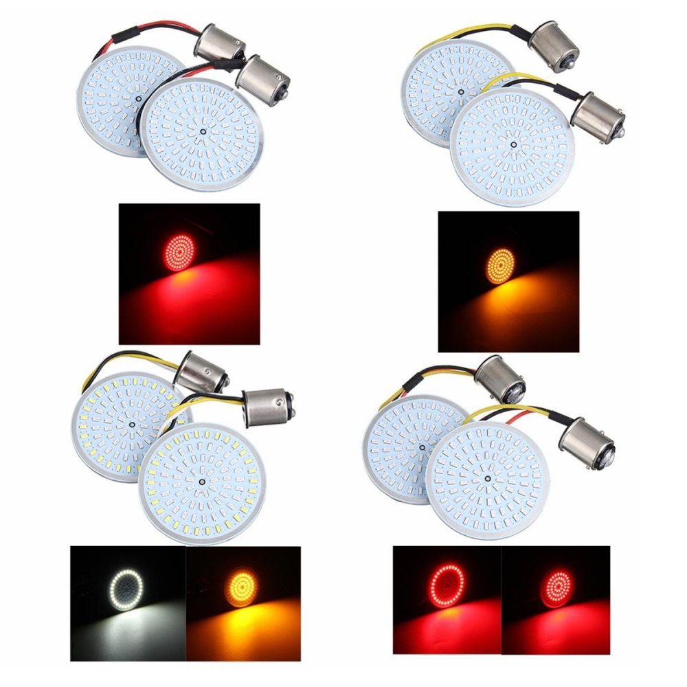 Motorcycle LED Bullet Style Tail Turn Signal Light Blinker Bulb 1156 1157 For Harley - Yellow+White