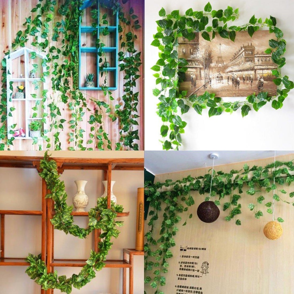 2 Bunch 4ft Artificial Silk Scindapsus Ivy Leaf Garland Plant Vine Foliage Garden Home Decorations - Image 2