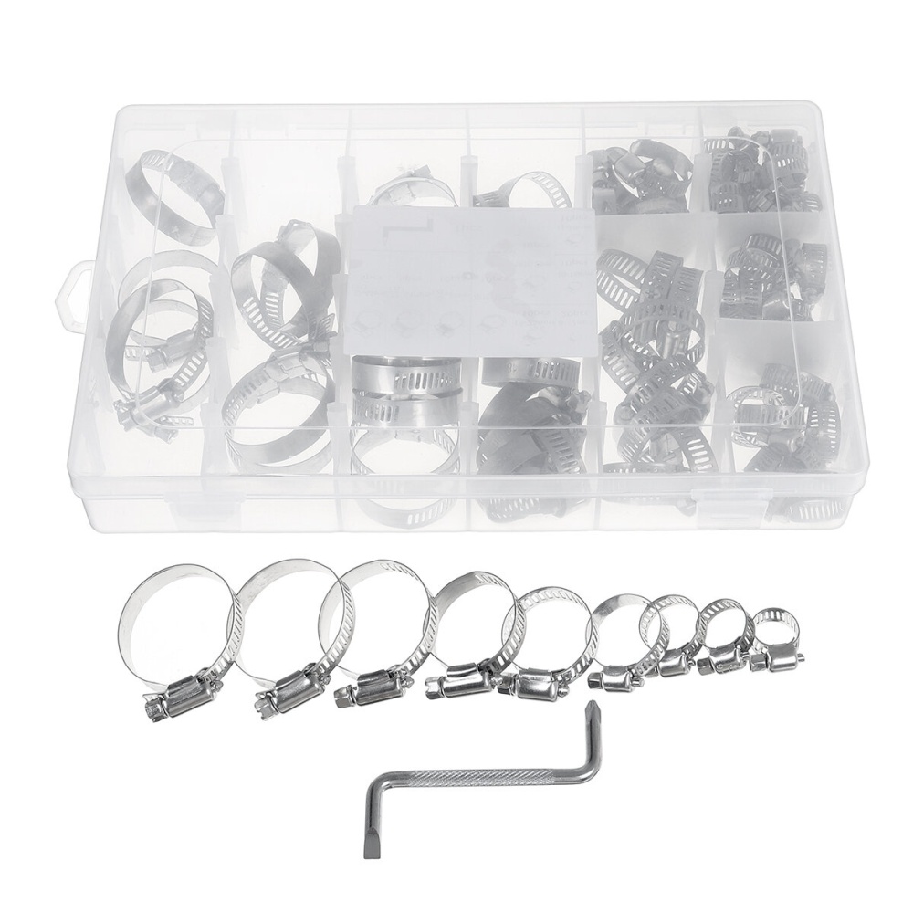 91Pcs Assorted Stainless Steel Hose Clamp Kit With No Driver Clips Set - Image 2