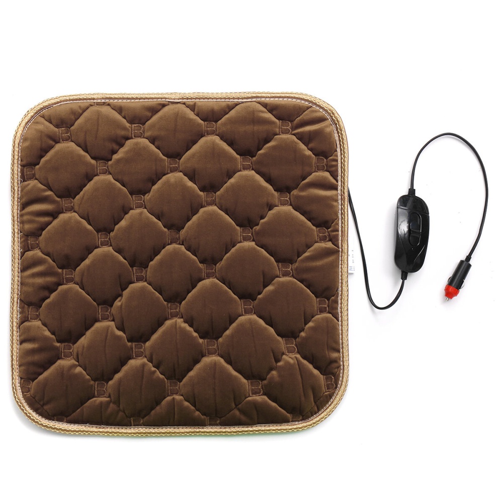 Electric Car Seat Heated Cushion Heater Pad Cover Down Feature Cotton with Switch 12V 24W - Coffee - Image 2