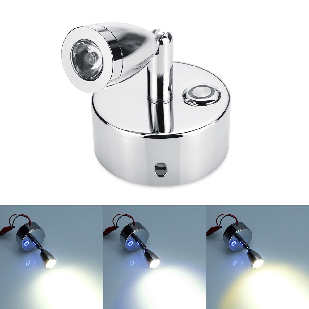 Chrome LED Spot Reading Lights with Touch Switch 12V 1W for for Caravan/RV Camper Van Boat - Warm White