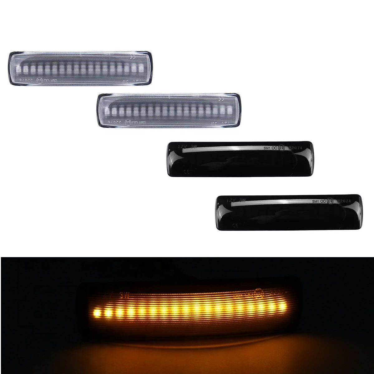 Dynamic Flowing LED Side Marker Lights Yellow Pair for Land Rover Range Rover Sport Discovery Freeland - Black