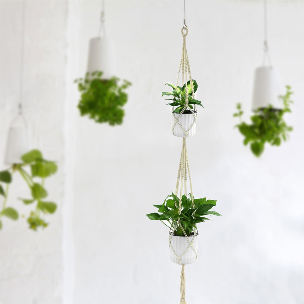 Double Layer Handmade Cotton Flower Pot Holder Hanging Basket Flower Hanger Ropes Garden Home Decoration Cotton plant hanger macrame rope hanging bas
