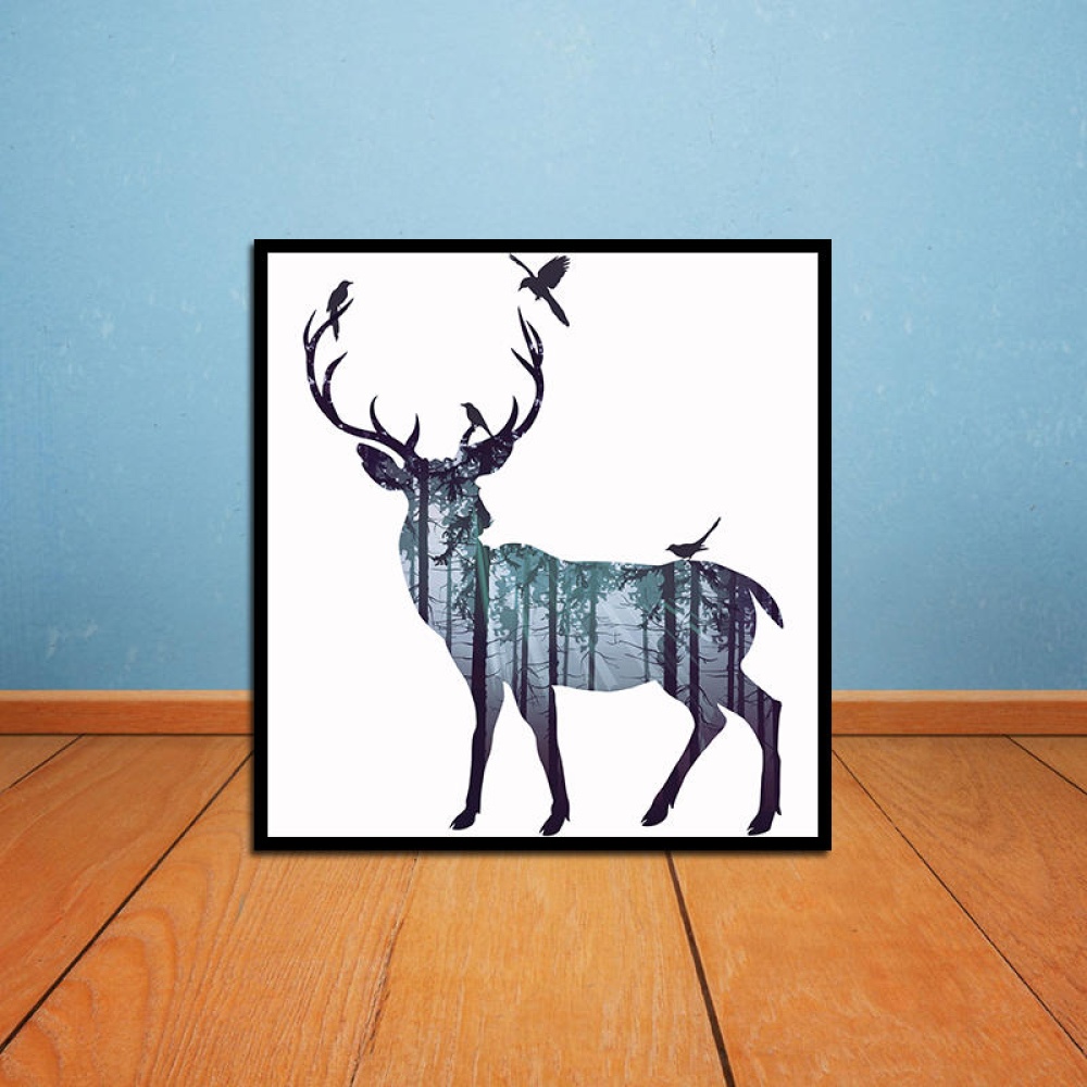 Miico Hand Painted Oil Paintings Simple Style-A Side Face Deer Wall Art For Home Decoration Painting