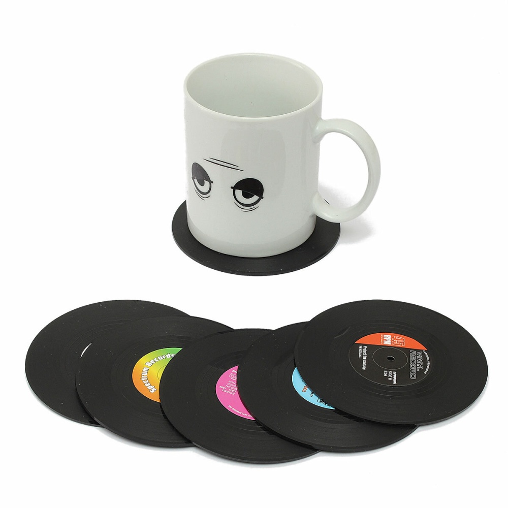 6pcs Vinyl Record Coaster Coffee Mug Holder Cup Mat Retro Placemat - Image 2