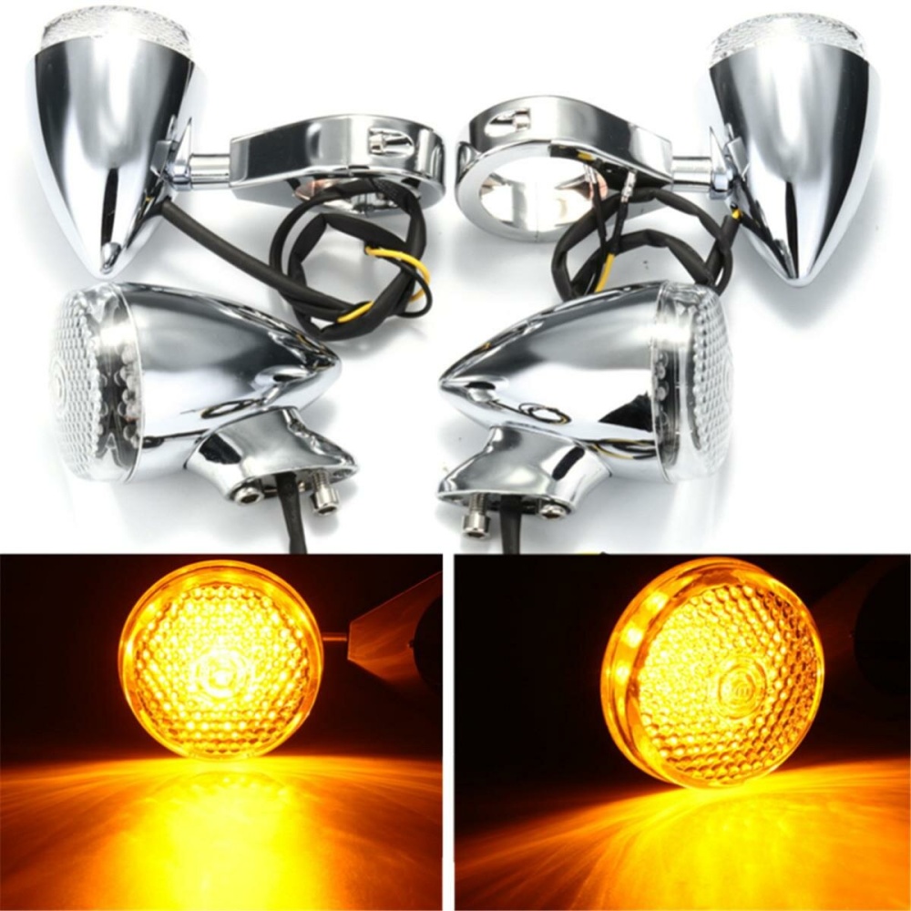 2pcs Front 2pcs Rear Motorcycle LED Turn Signal Chrome 41mm Fork Clamp For Harley - Clear - Image 2