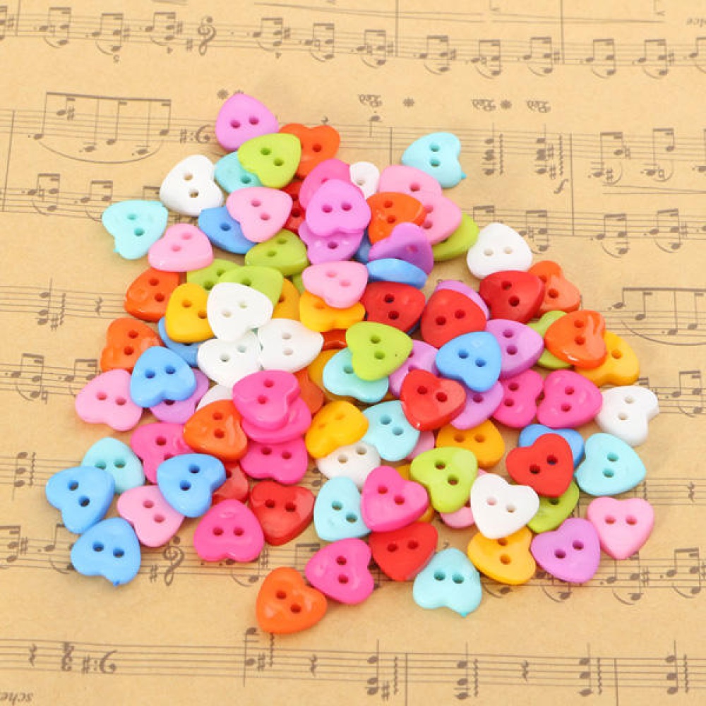 100pcs Mixed Heart Buttons Acrylic Sewing Craft Two Holes Buttons - Image 2