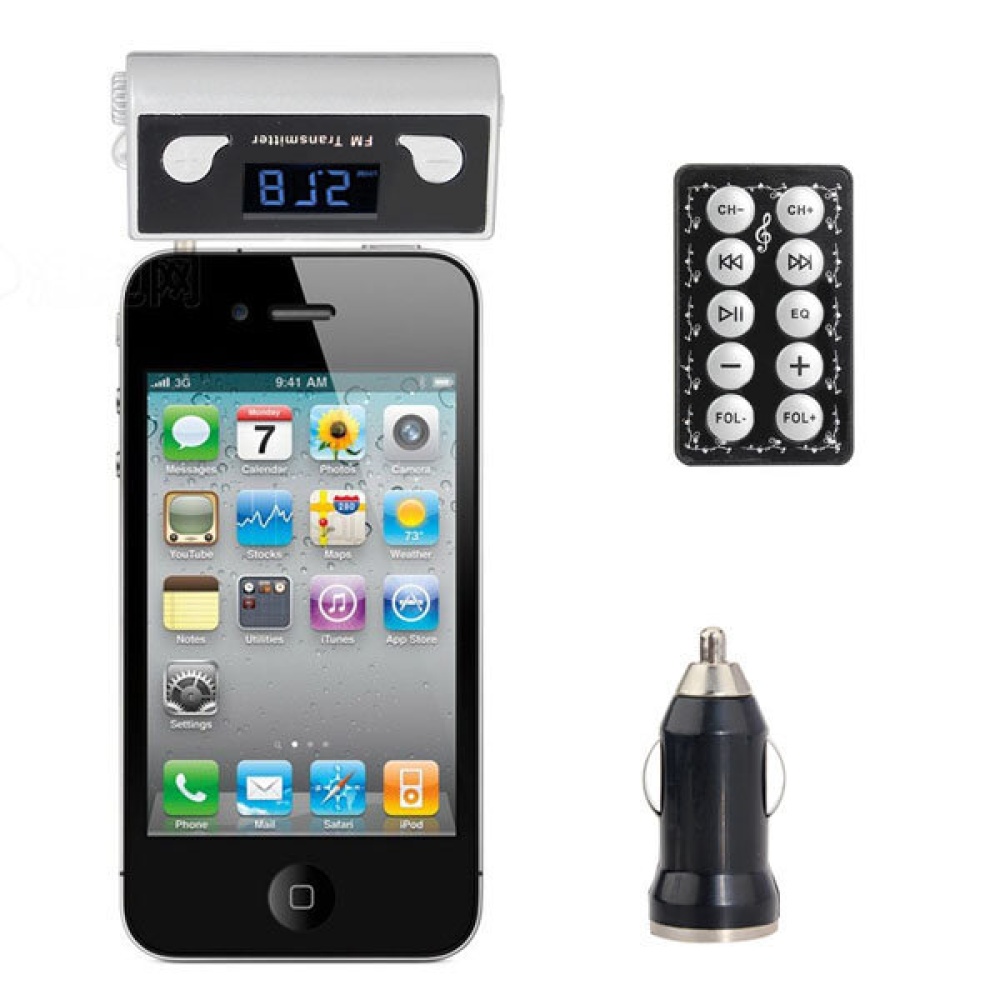 Built-in Battery 3.5 audio Car Fm Transmitter for IPhone - Silver