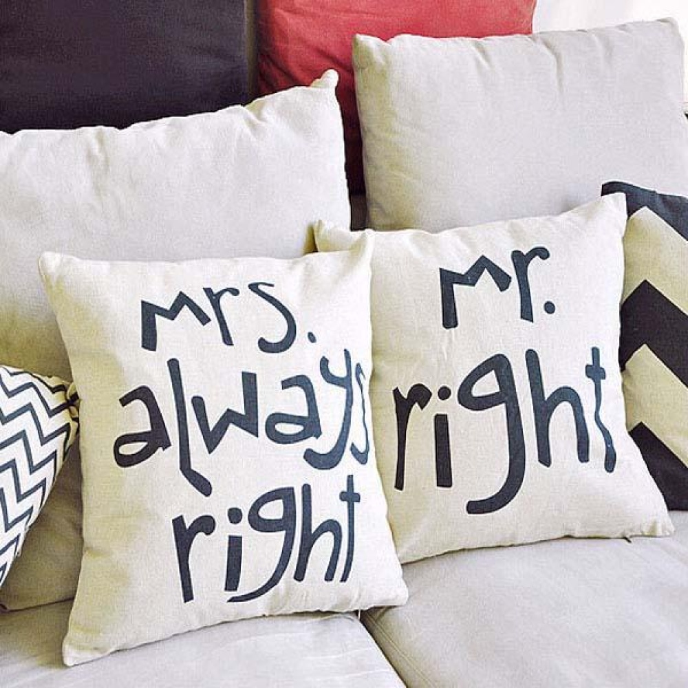 Mr Right Mrs Always Right Creative Signature Cotton Linen Pillow Cover Bed Sofa Car Pillowcase - #1 - Image 2