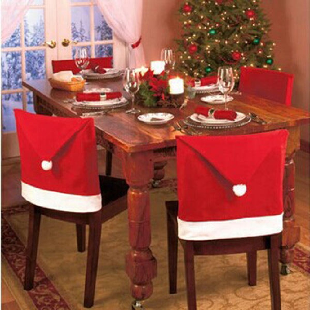 Santa Clause Red Hat Chair Cover  Dinner Decor - Image 2