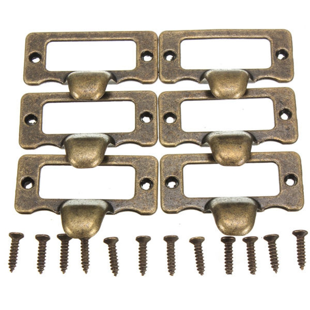 6pcs Antique Brass Drawer Label Pull Cabinet Frame Handle File Name Card Holder - 55*31mm - Image 2