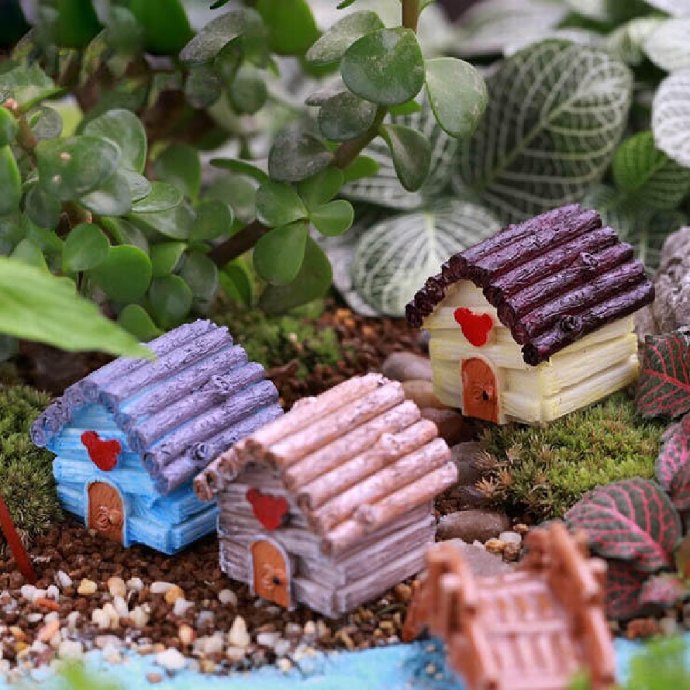 Micro Landscape Decorations Resin Mini House Garden DIY Decor - Blue