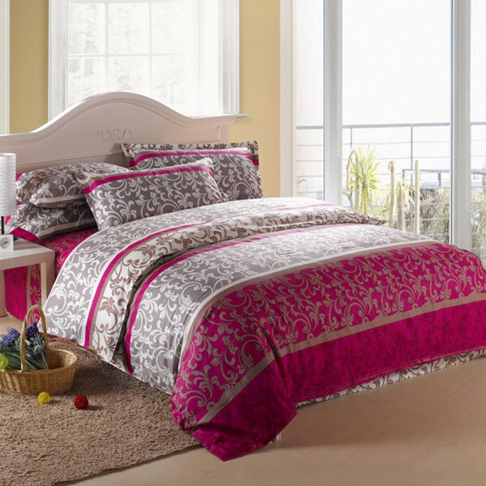 4pcs Polyester Fiber Sunny Mood Reactive Print Bedding Sets With Duvet Cover - Full Size - Image 2