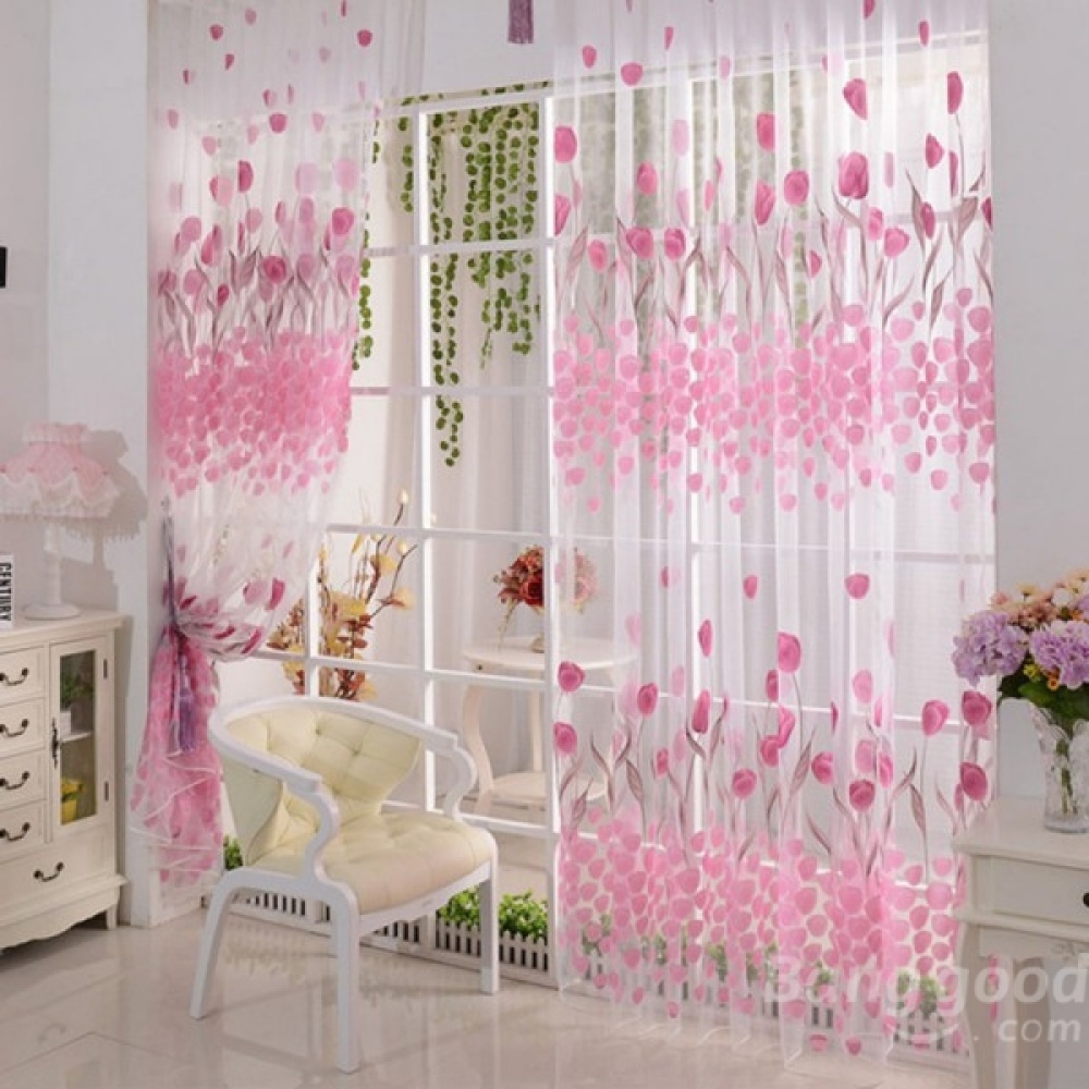 100x200cm Soft Tulle Tulip Flower Window Screen Home Sheer Window Curtain - Image 2