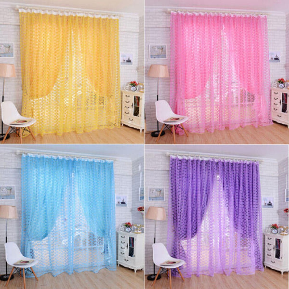 100*210cm Flower Printed Floral Voile Tulle Window Curtain Sheer Window Screen - Yellow - Image 2