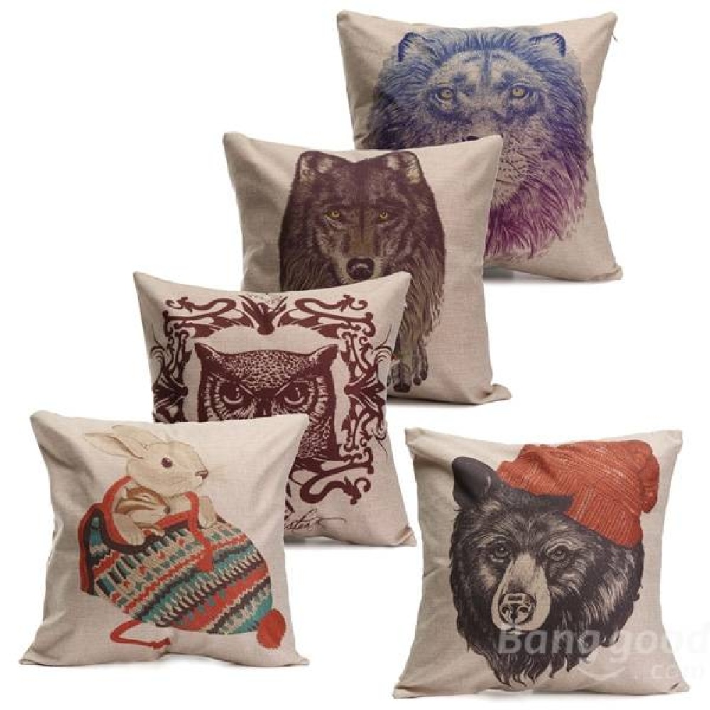 Animal World Cotton Linen Pillow Case Waist Throw Cushion Cover Home Sofa Decor - Rabbit - Image 2