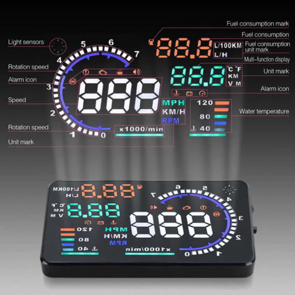 A8 5.5inch Car HUD Head Up Display with OBD2 Interface Plug - Image 2