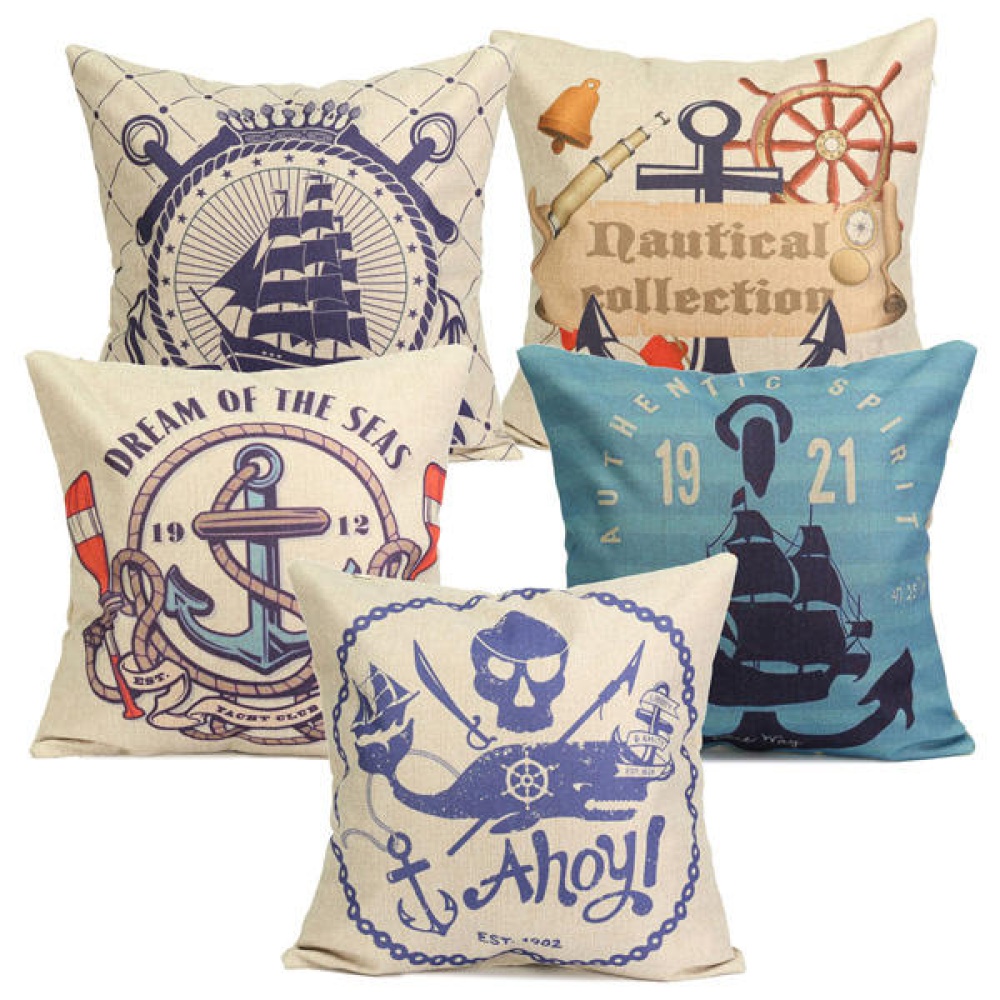 Nautical Series Mediterranean Style Throw Pillow Case Square Home Sofa Cushion Cover - 02 - Image 2