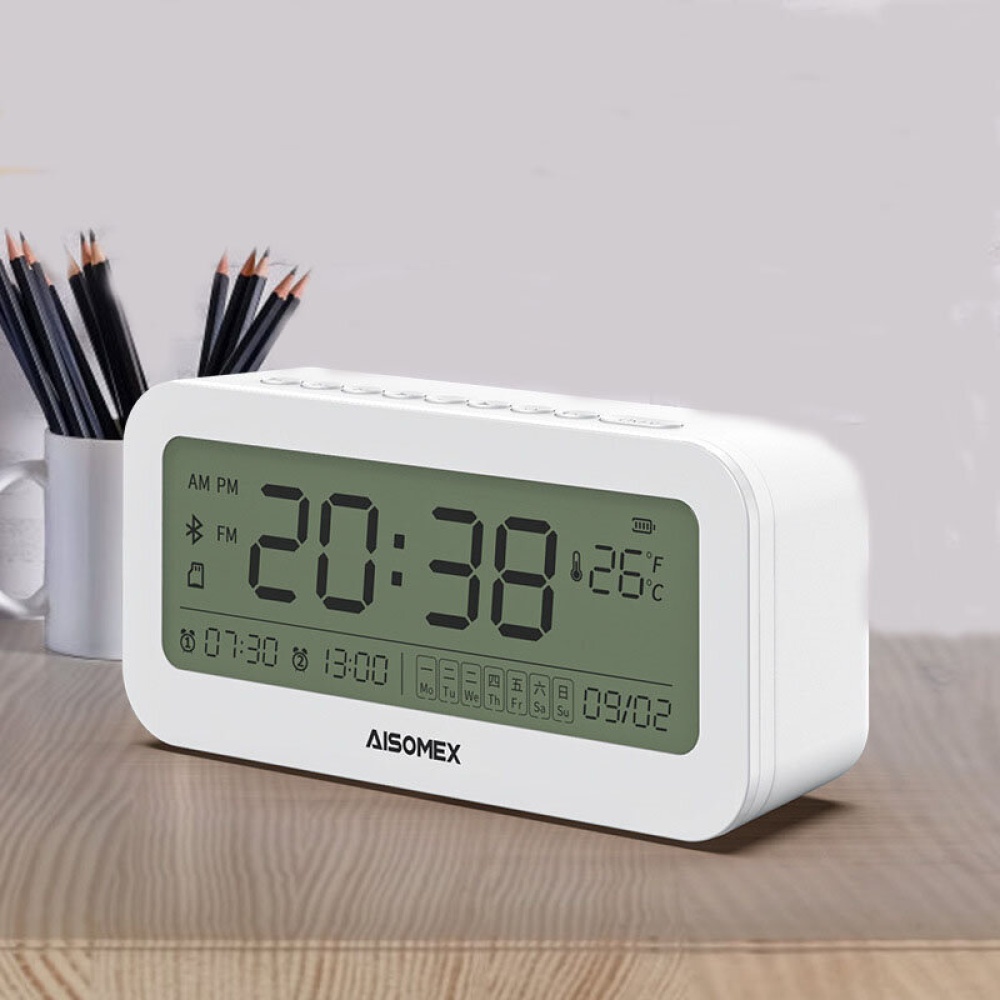 AISOMEX B131 bluetooth Speaker LED Screen Alarm Clock Day Demperature Display 3 Mode Night Light Outdoor Stereo Subwoofer - White