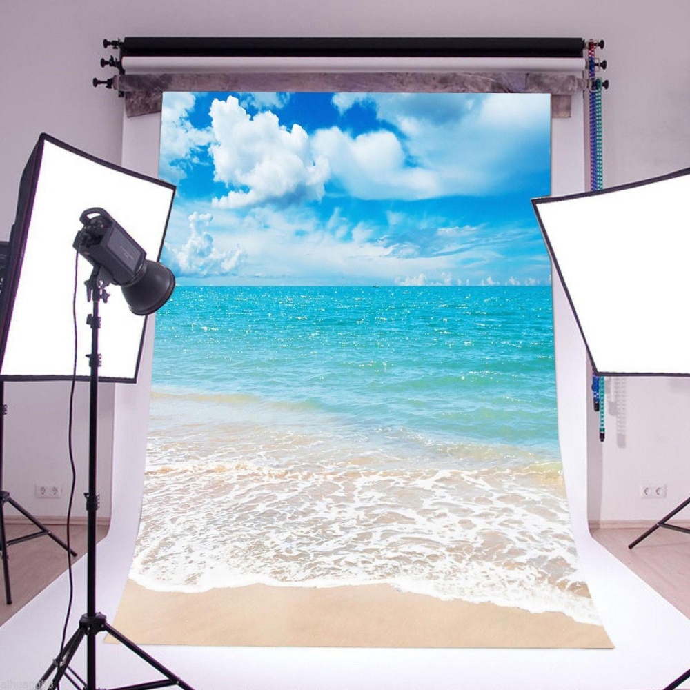 5x7Ft Vinyl Beach Blue Sky Summer Studio Photography Background Photo Backdrop Props - Image 2