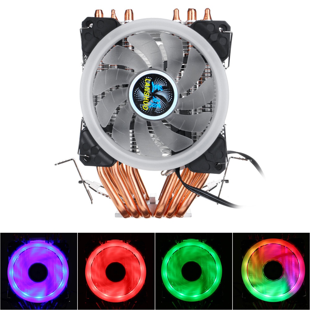 CPU Cooler LED RGB 6 Heatpipes 4 Pin Dual Fan For Intel 1156/1155/1151/775 AMD - Blue Light