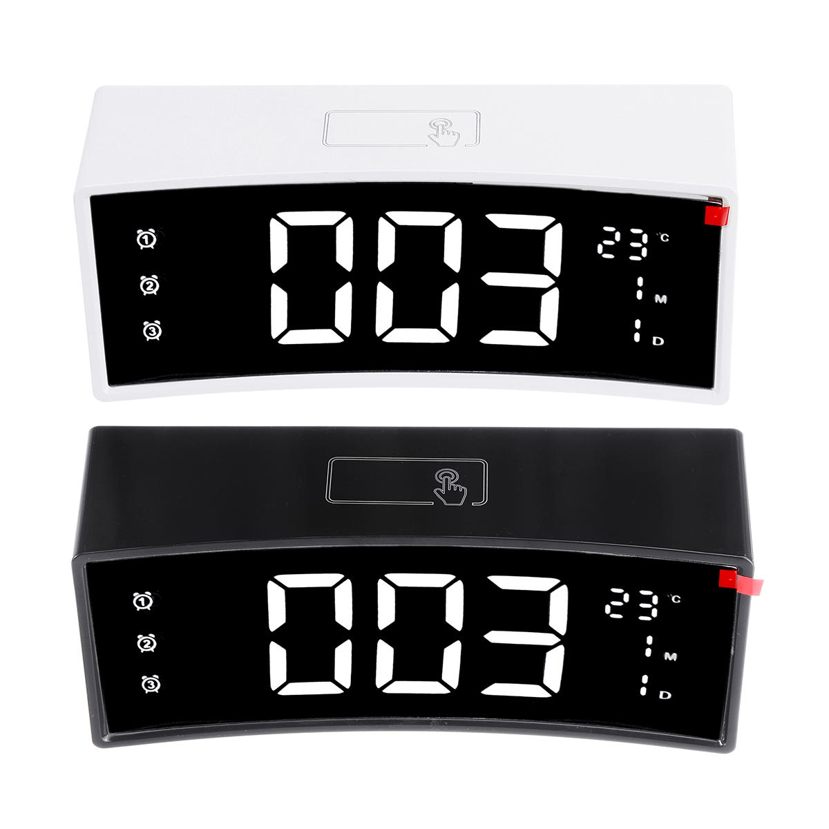 Arc LED Alarm Clock Digital Snooze Touch Control Table Clock Day Time Temperature Display Home Decoration - White