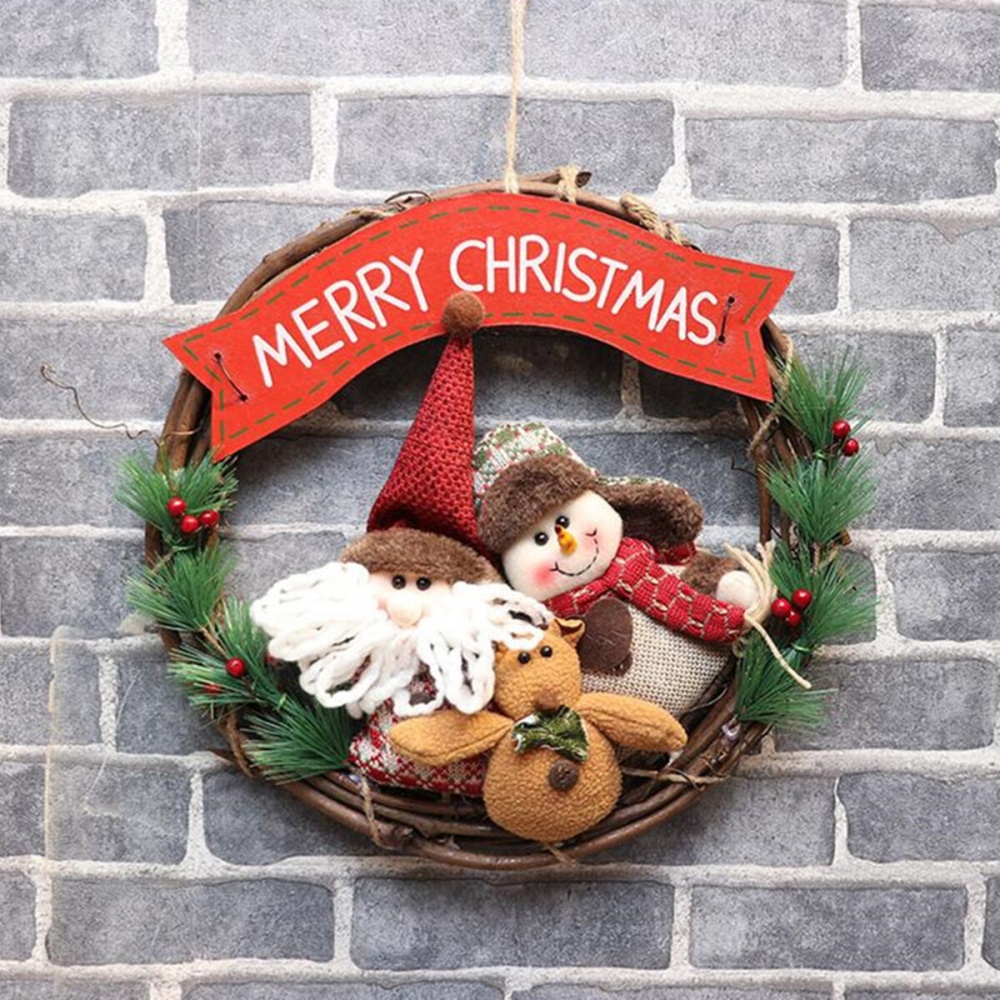 Rattan Wreath Wall Door Decorations Santa Claus Snowman Bear Garland - A - Image 2