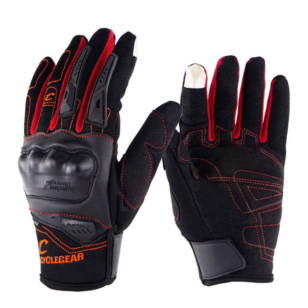 Safety Touch Screen Full Finger Gloves Gel Bike Cycling Sports Anti-slip Motorcycle - M Orange - Image 2