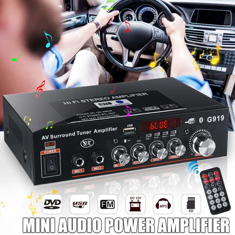 Intelligent Digital Power Amplifier Mini Power Amplifier Household Vehicle Dual Purpose 110-220V Vehicle DC12-24V - US Plug - Image 2